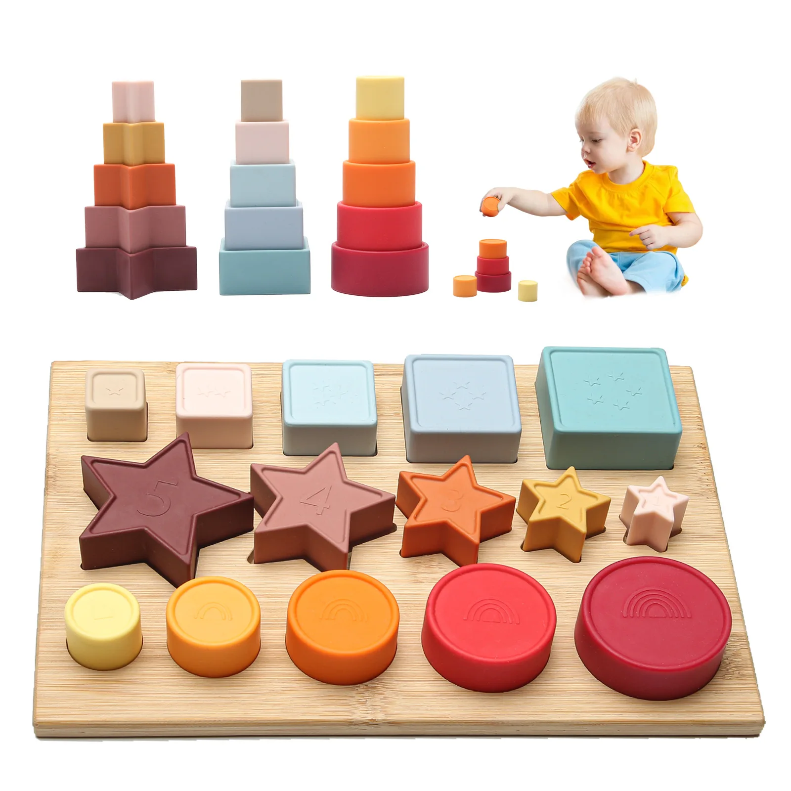 Kids Building Blocks Toy silicone stacking toys baby rainbow stacking toy silicone Puzzles for Toddlers