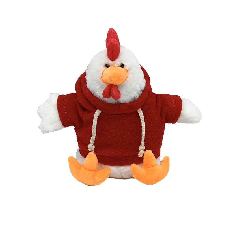 Sublimation Customized logo soft Rooster plush toys with hoodies stuffed animal chicken with cloth plush toys Home Decorate