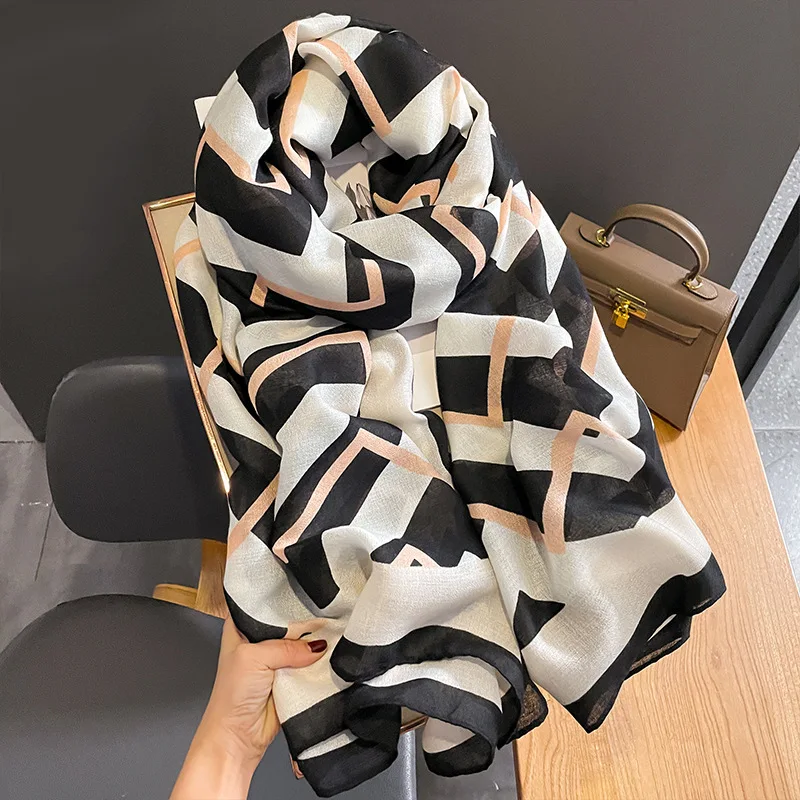 new hijab design 2023 Spring  Ladies Flower Pattern Cotton Line Scarves  ladies hijab