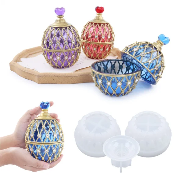 DIY Crystal Epoxy Resin Mold Egg-shaped storage box with diamond heart jewelry box storage box mold