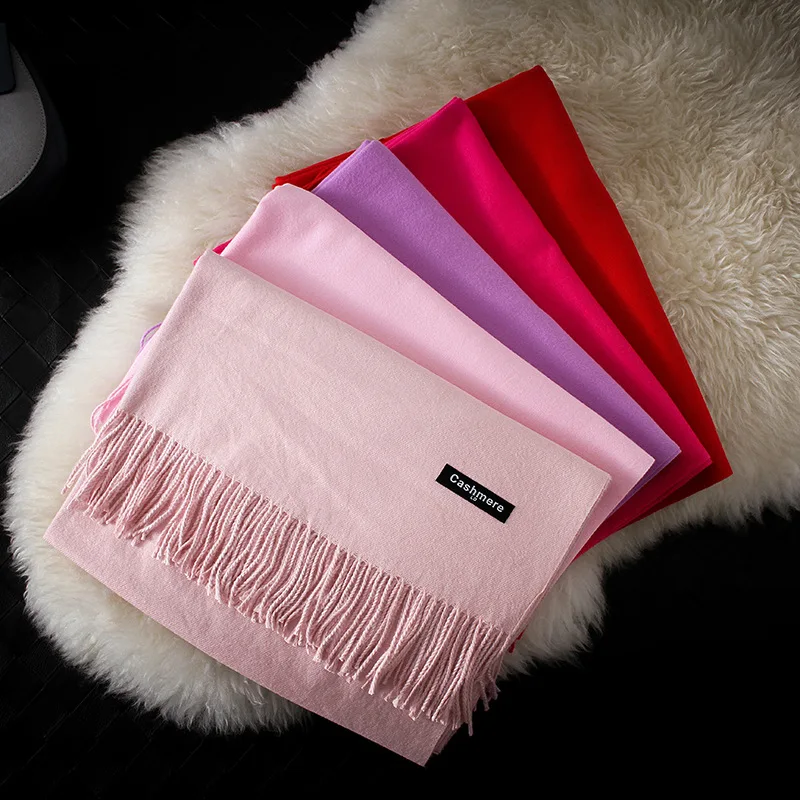 Autumn and winter cashmere monochrome fringe plain weave 29 color stock china long warm pashmina scarf cashmere
