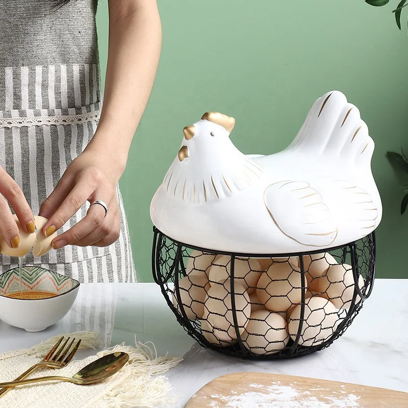  Креативная симпатичная кухонная керамическая крышка для хранения цыплят железная стойка корзина может вмещать