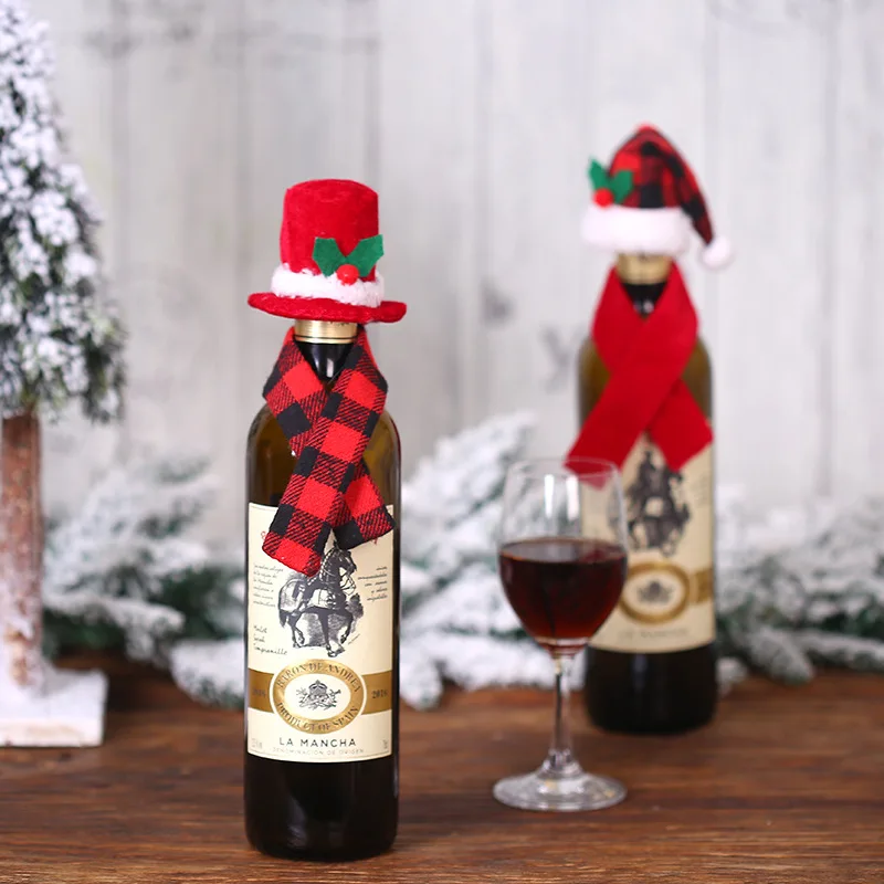 Christmas Wine Bottle Bags Cover Red Hat Scarf Xams Party Decoration Mini Santa Hat Christmas Wine Bottle Covers Home Decoration