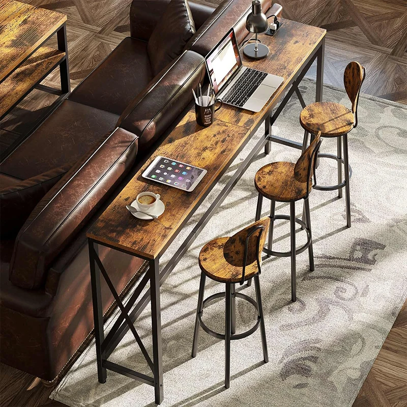 Custom Rectangular Living Room Console Table with Power Outlet Metal Frame Narrow Sofa Table Farmhouse Table Behind Couch