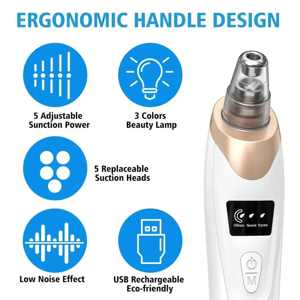 Wholesale beauty machine mini vacuum suction blackhead remover lcd display 5 replacement probs blackhead removal tool