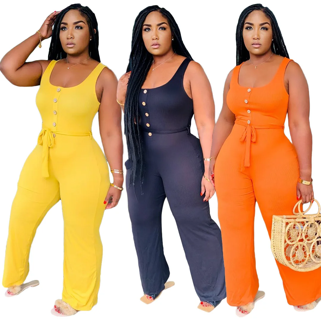
New 2020 Casual sleeveless wide-leg jumpsuit plus size o-neck summer jumpsuit for women plus size clothing 