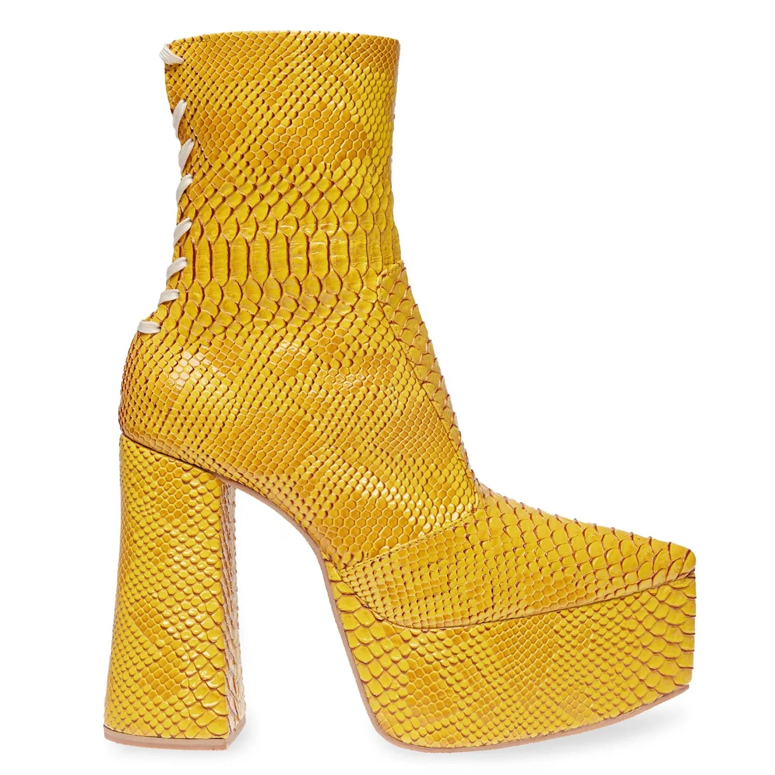 Anmairon 6 inches Pointed Toe Platform Chunky Heel Shoes Back Lace up Sexy Dress Party Ankle Boots Platform Boots