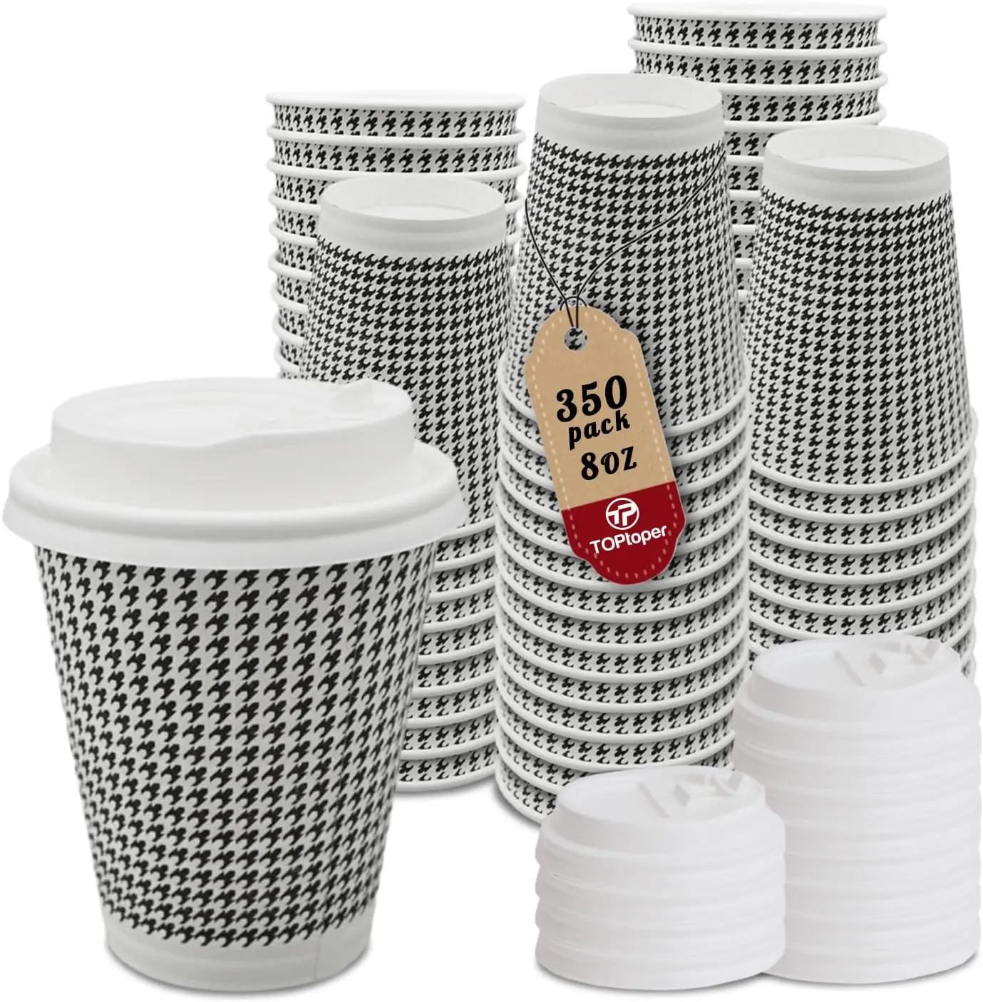 350 Pack 8 oz Insulated Disposable Double Wall Corrugated Paper Cups with Lids for Hot Beverages & Cold Drinks in Cafes