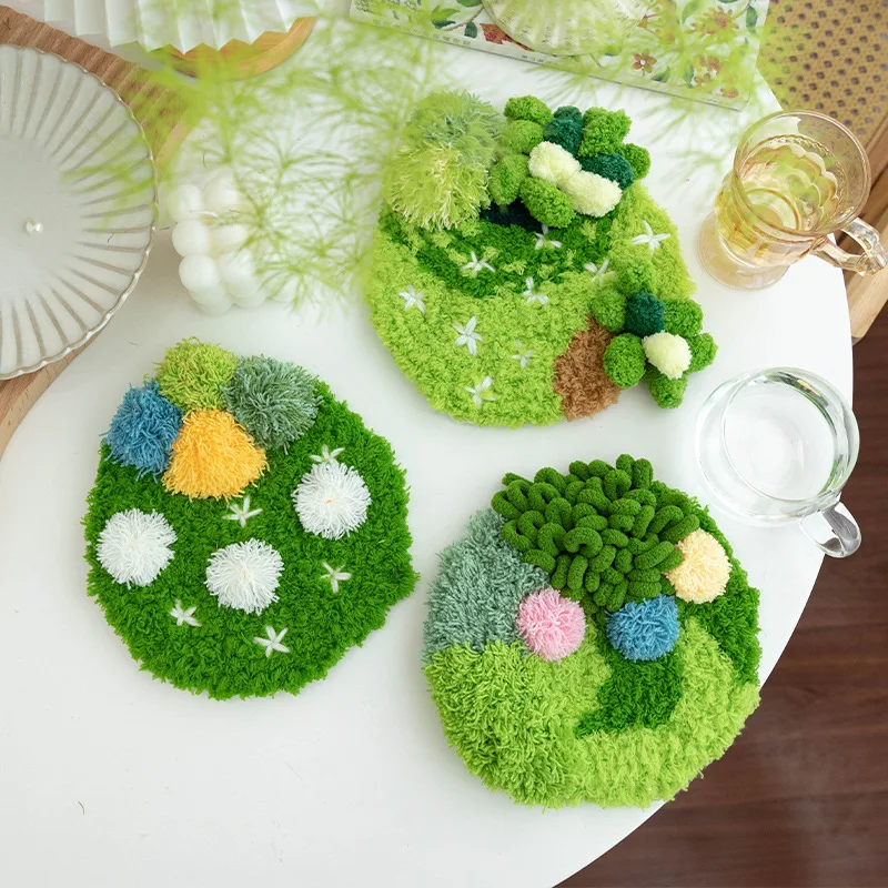 DIY Material Moss Coaster Kit Easy Latch Hook Coasters Kits for Adults Beginners  Rug Tufting Coaster Art and Crafts