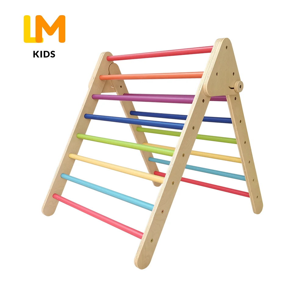 Montessori natural color wooden plywood birch climbing children indoor play gym toys folding pickler triangle
