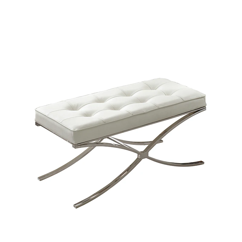 Home Furniture antique bed end white cow leather bench stool  square bed end ottoman white upholstered bench