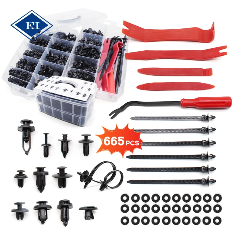 665Pcs Car Push Retainer Auto Fastener & Clip Assortment Car Plastic Clips Rivet Bumper Kit Body Nylon Bumper Clips