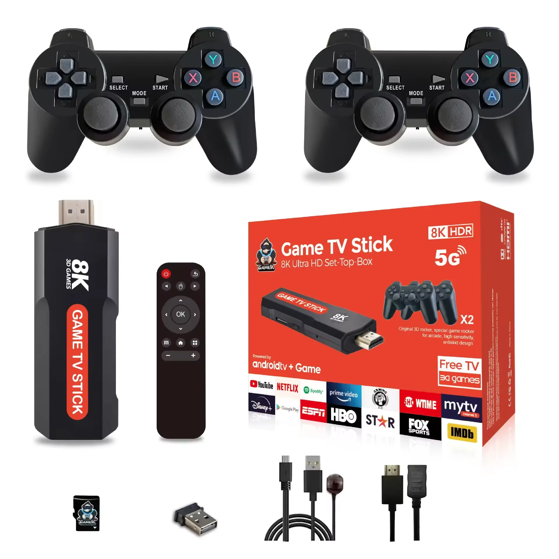 Q9 TV stick X2 gamestick 4K game console with built-in 2.4G doubles game controller, retro classic support for TV output