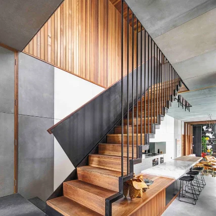 ECT 2023 Hot Sales Solid Wood Straight Stair Double Plate Beam Staircase Design