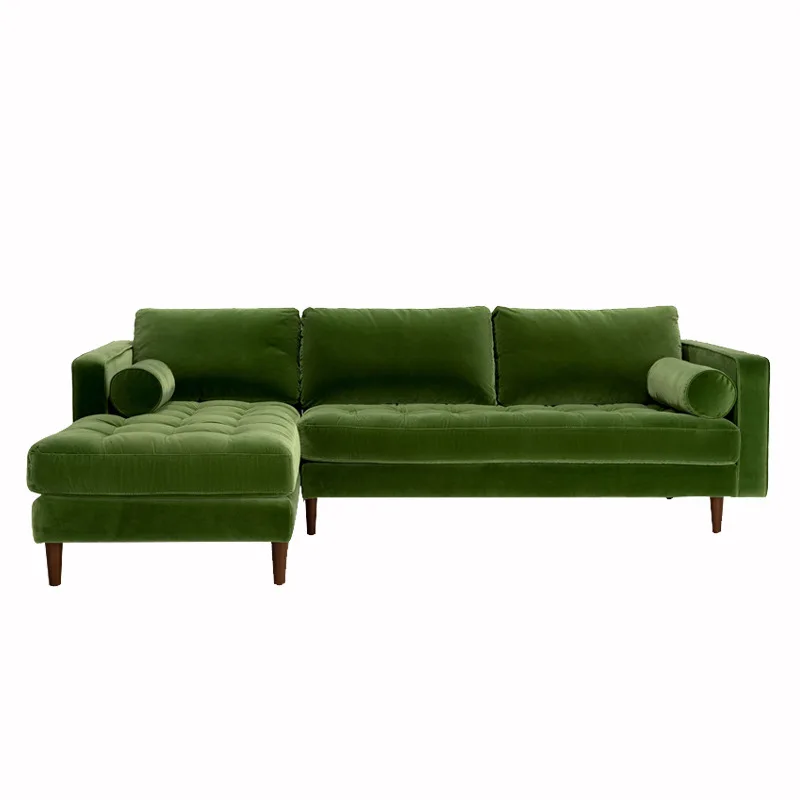 Fabric Corner Sofa with Chaise Button Tufted Upholstered Sofa Set Living Room Sofas
