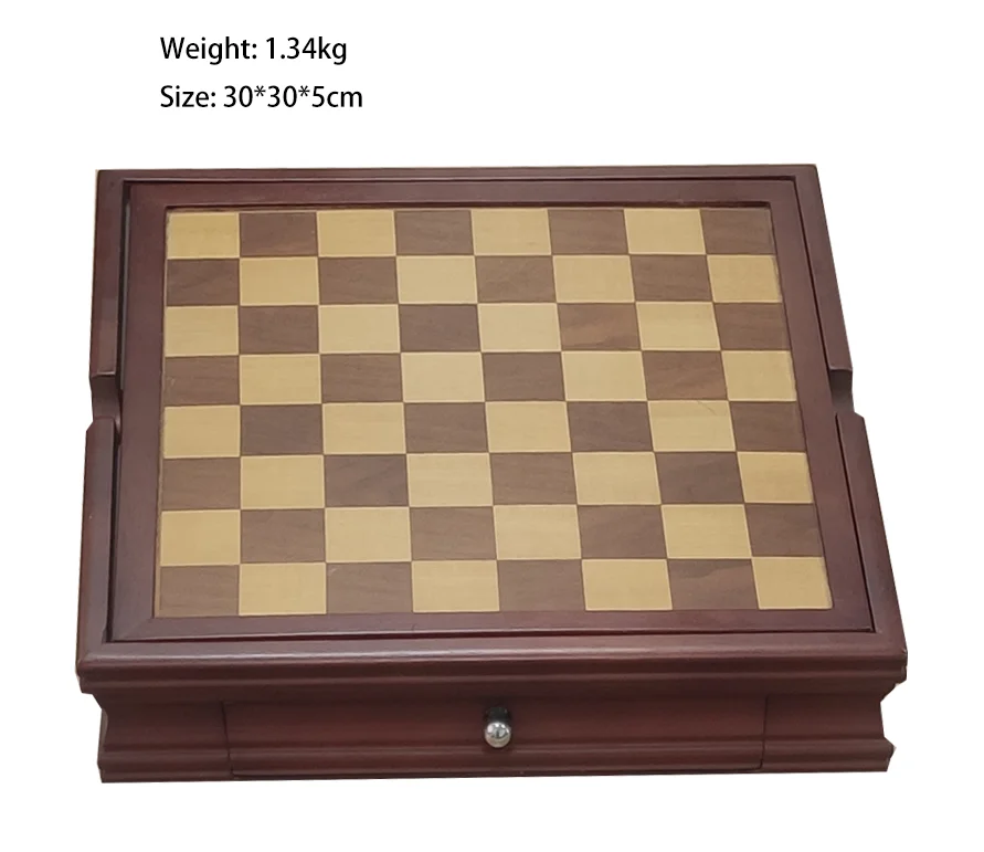 Wooden magnetic felted chess game set wooden chess board interior storage chess pieces foldable chessboard