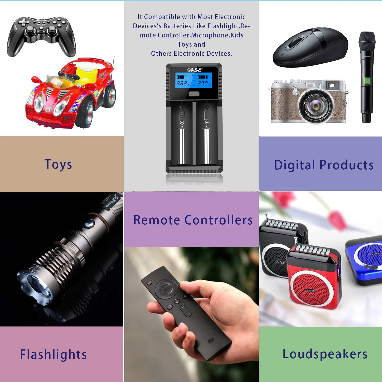 Portable Fast Cell Charger 2 Slots 3.6V 3.7V Battery Charger With LCD Screen charger for 18650 lithium NiMH Batteries