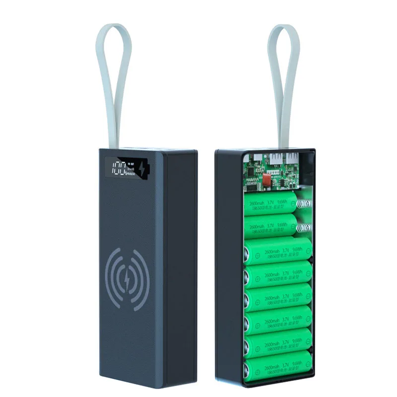 16 packs 18650 power bank case PD22.5W QI 15W (without battery) with LCD display easily transportation