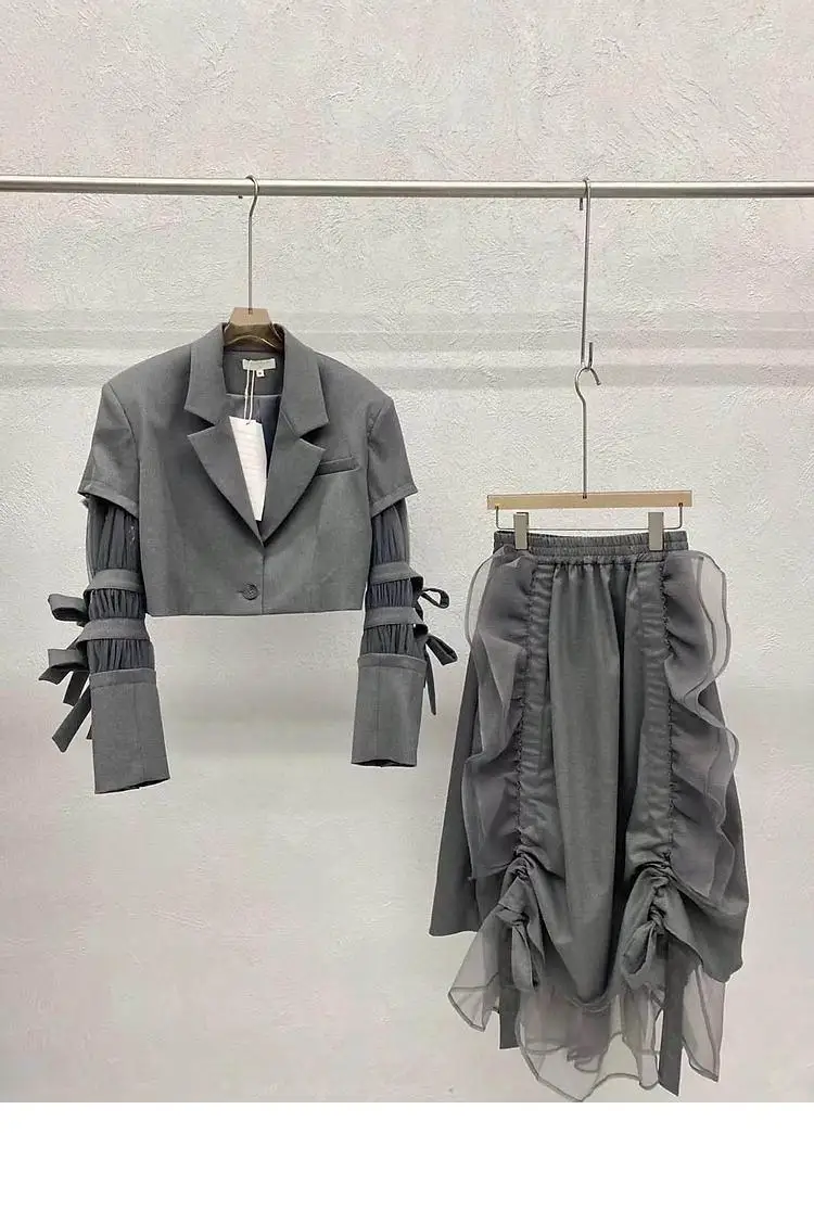 TNFS Women Suits Skirts And Tops Single Button  Blazer skirt set Coat High Waist Loose Casual Skirts Two Piece Sets Spring 2023