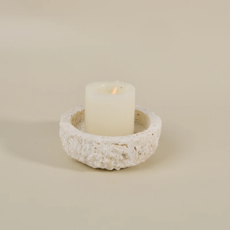 Marble Travertine Candle Holder Marble travertine stone bowl for Home Hotel Decoration White candle  candlestick holder