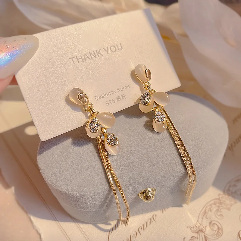 Korean 925 Silver Needle Opal Stone Earrings Exquisite Butterfly Flower Heart Stud Earrings Women Fashion Jewelry