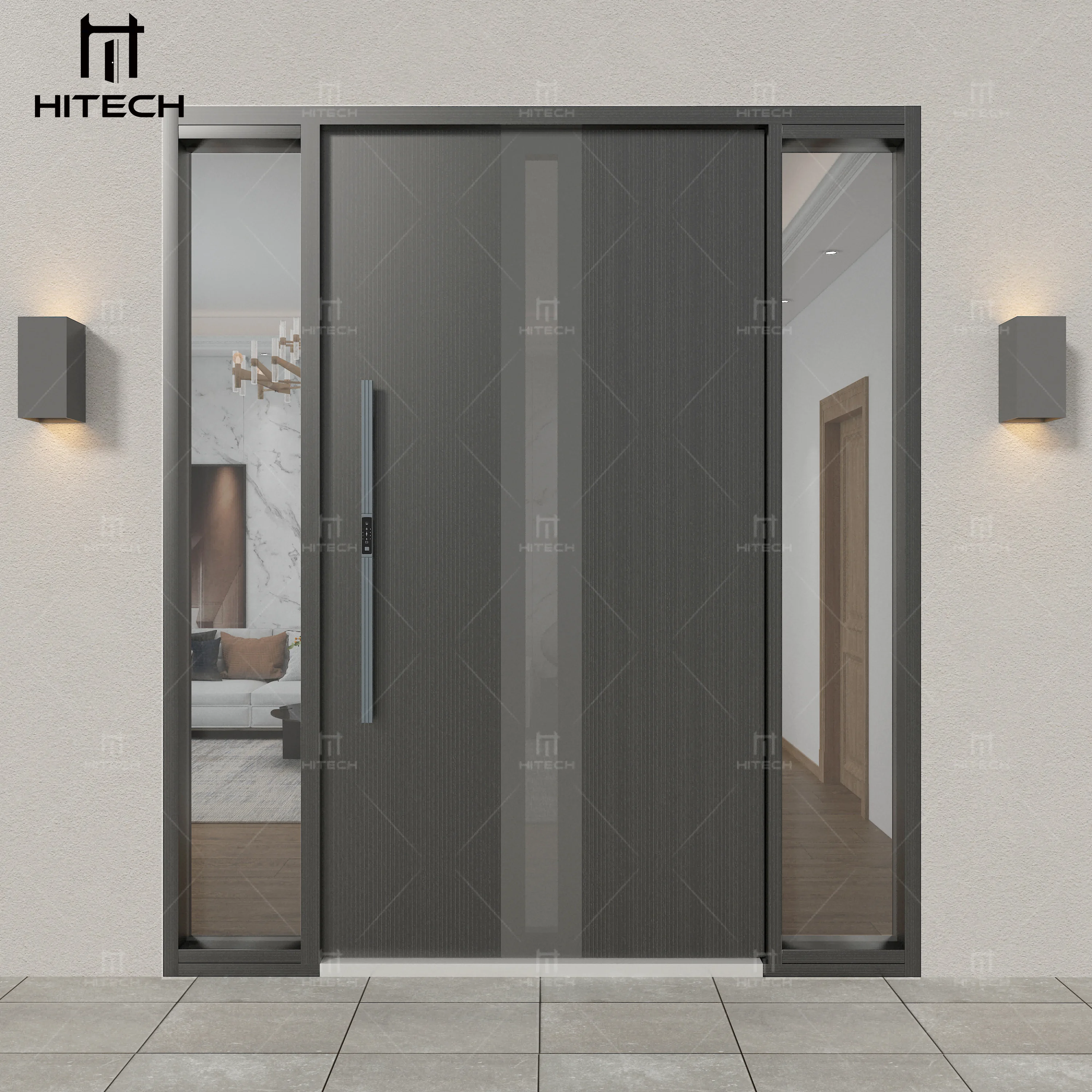 Hitech 36 inches front pivot aluminum doors security front entrance doors hurricane impact apartment villa metal door with glass