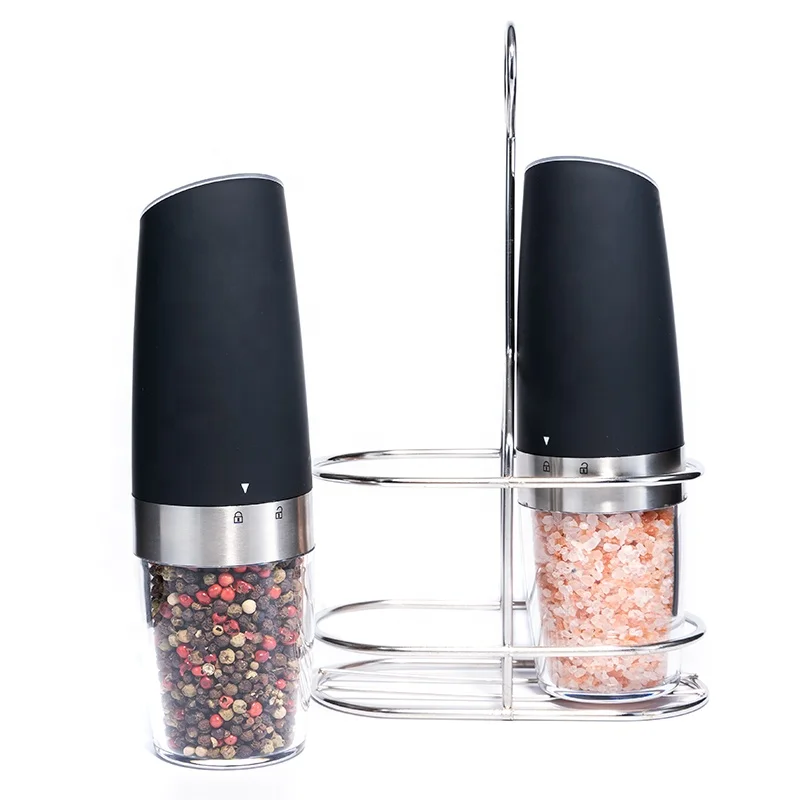 Home Transparent Spice Jar Black Electric Spice Grinder Pepper Mill with Illumination and Gravity Sensor