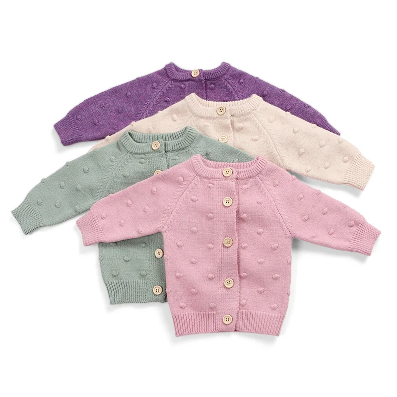 Wholesale Hot New Fall Spring Cotton Dot Toddler Baby Girl Knitted Cardigan Sweaters