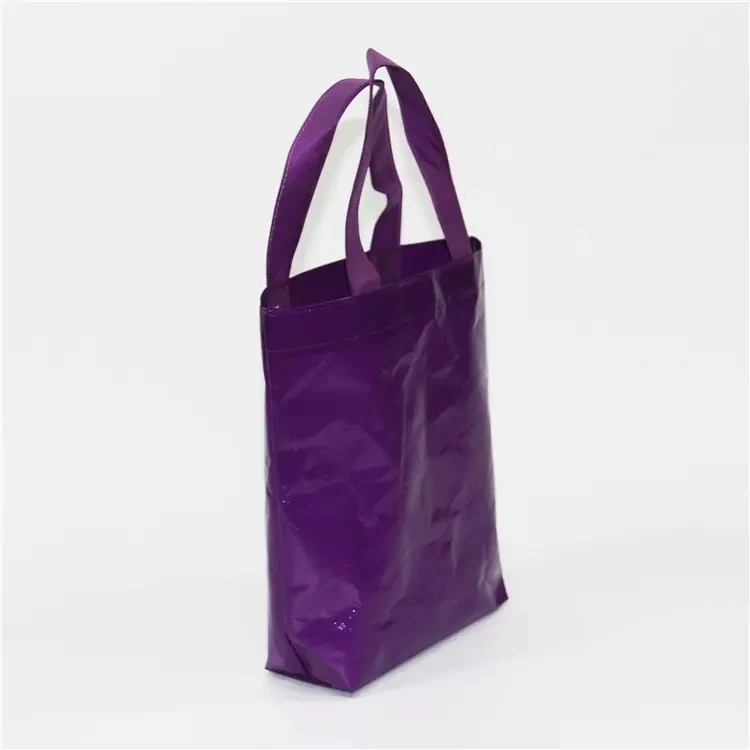 100% перерабатываемая Нетканая Ламинированная Сумка-тоут для покупок фиолетового цвета с логотипом на заказ