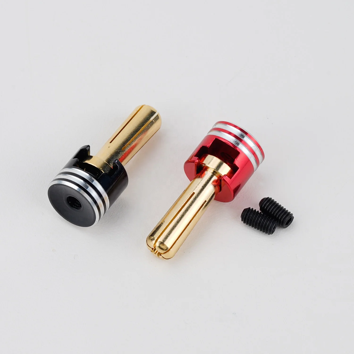 2PCS Heatsink Bullet Plug Grips with 5mm Bullets (Black/Red) for 1/10 Scale Off road Buggy Monster Truck RC Dift Cars