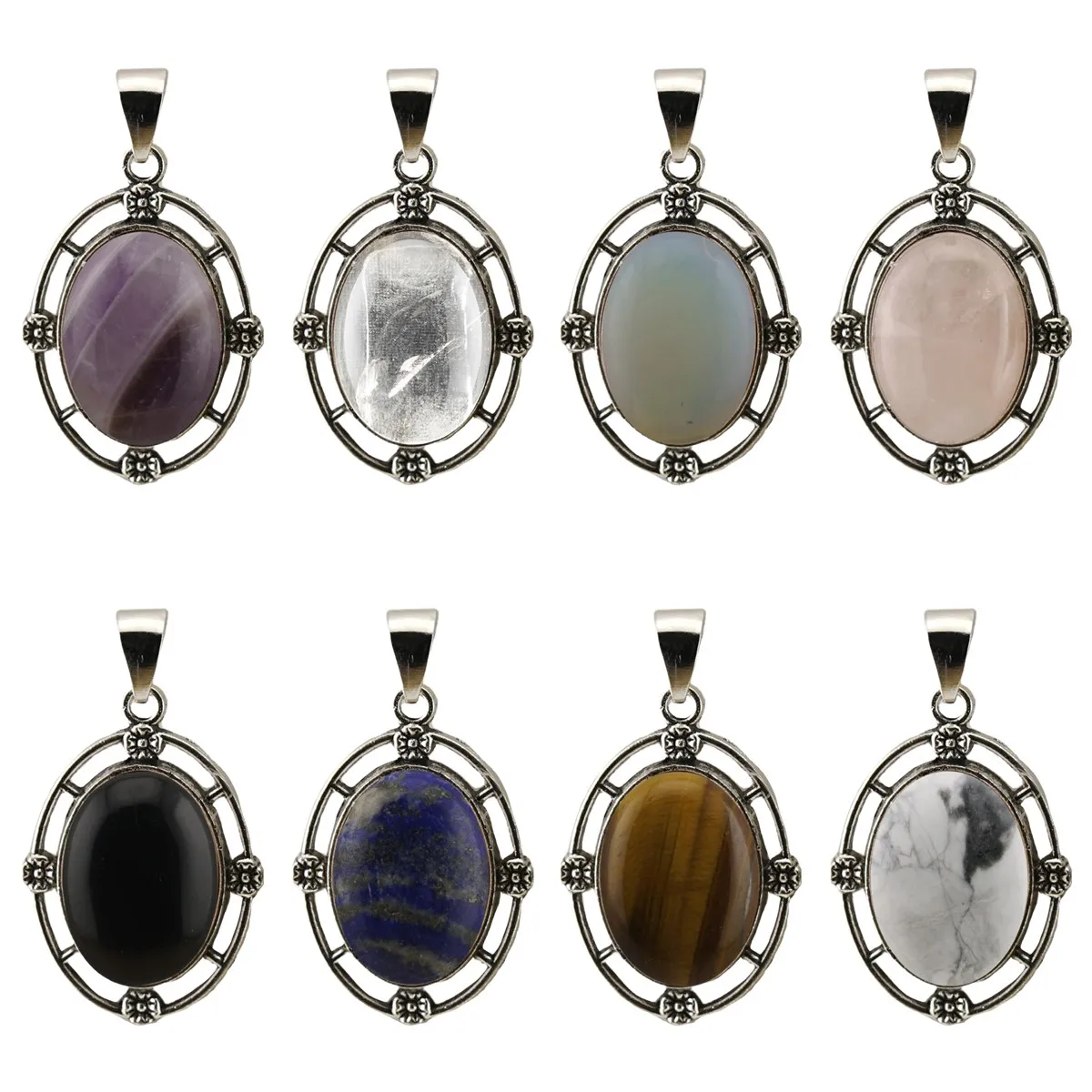 New Design Hiphop Smooth Cabochon Oval Gemstone Pendant Flower Necklace Pendants For Women Gifts