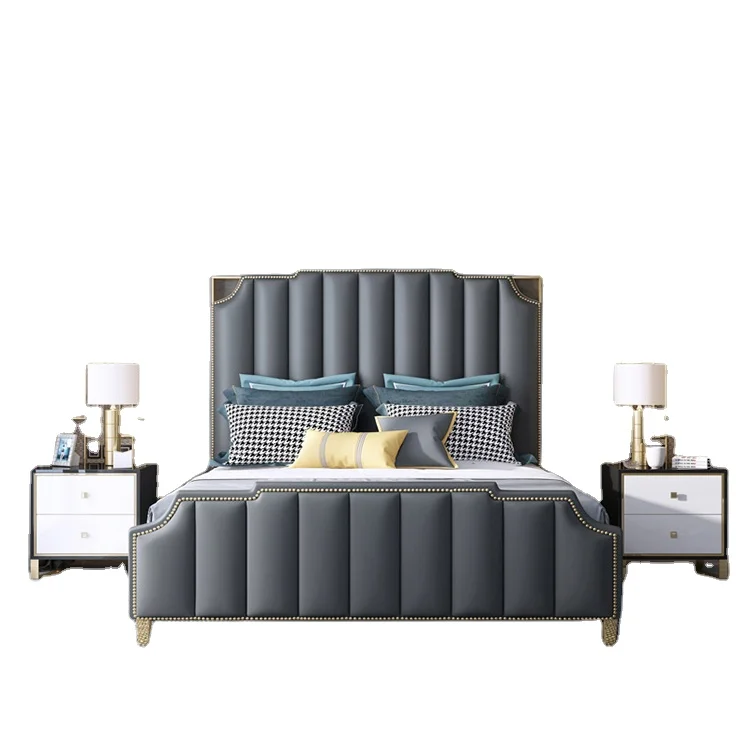 Airland  Hotel Mute Adjustable Bed Frame King Size Modern Design Style Leather Bed Bedroom Furniture Wood Bed Set