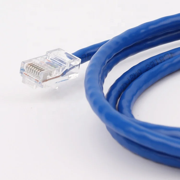 Blue Color Unbooted RJ45 CAT5e UTP Jumper Cable Pure Copper Conductor Without SR relief