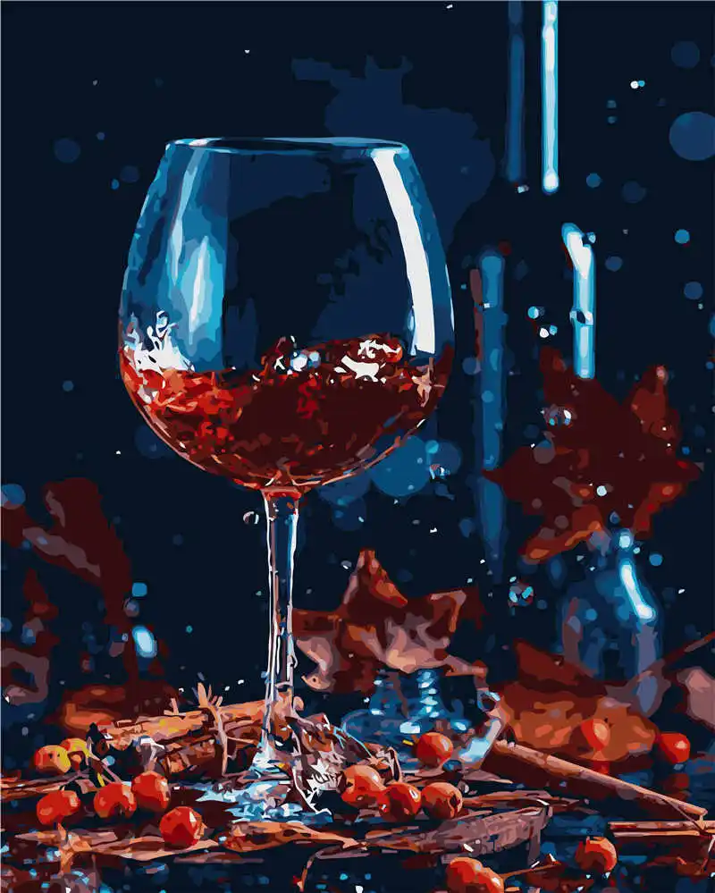 
40_50cm VA-1168Red Wine Hand Painted Decoration Acrylic Digital Still Life Oil Painting 