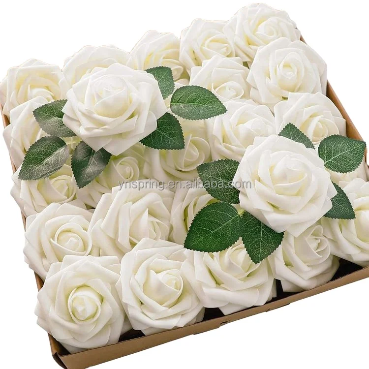 Artificial Roses Flowers Foam Roses Bulk w/Stem for DIY Wedding Bouquets Corsages Centerpieces Arrangements Baby Shower Cake