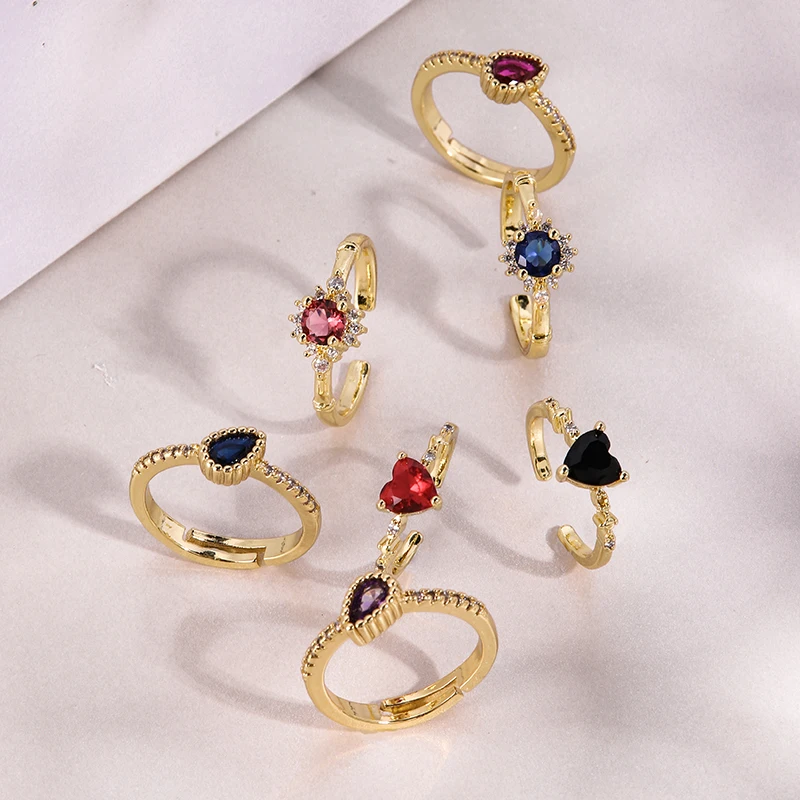 Hovanci модные регулируемая высота каблука 18K позолоченные кольца ювелирные изделия кубический Красочные Циркон в форме сердца серьги в форме капли воды, кольцо на палец для обручального кольца для женщин