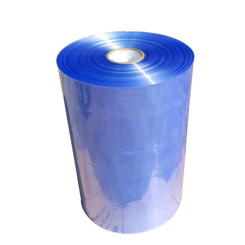 china roll 20 microns Moisture-Proof heat supplier label pvc Wrapping transparent Blue PVC Shrink film