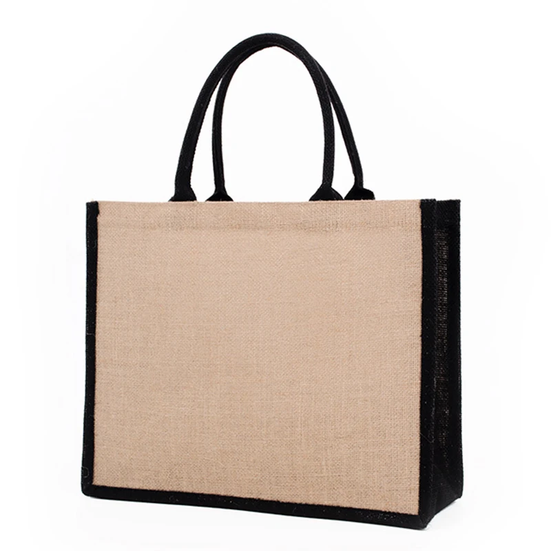 Eco friendly Nature Burlap Grocery Tote Bags Custom LOGO Reusable Jute Shopping Bag with Waterproof PVC PE Coating Lamination