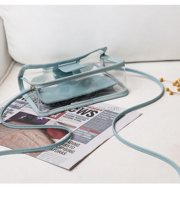 Encai Clear Purse 2 in 1 Clear Tote Transparent Bag Handbag Small Chain PVC Shoulder Bag