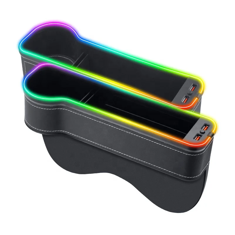 Universal Car Console Seat Storage Box Cup Holder 7 Colors Led Flash Light Car Seat Gap Filler Organizer With Usb Fast Charger