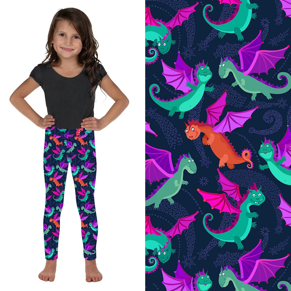 Прямая продажа с фабрики, S/M L/XL, детские мягкие леггинсы с высокой талией 5 см, персиковая кожа, милые летающие драконы, динозавры
