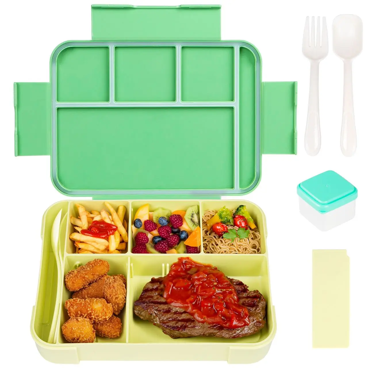 Sealed Leak-proof Rectangular Plastic Lunch Box With Spoon Fork And Salad Box Portable Lunch Box Set For Kids Workers Students