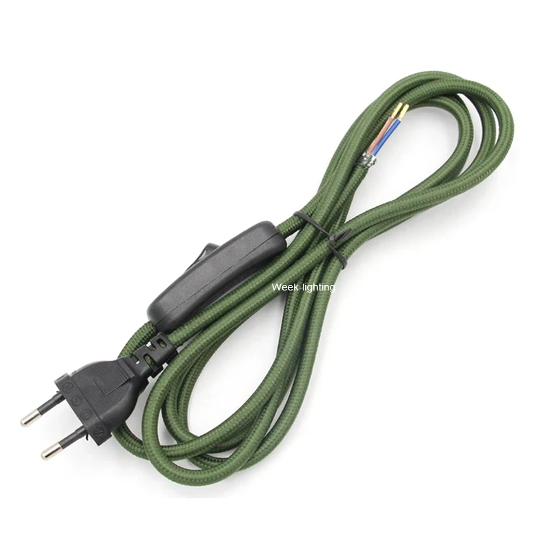2.5m 220V Power Cords With Euro Plug And Switch Textile Cable Cord For Table Light