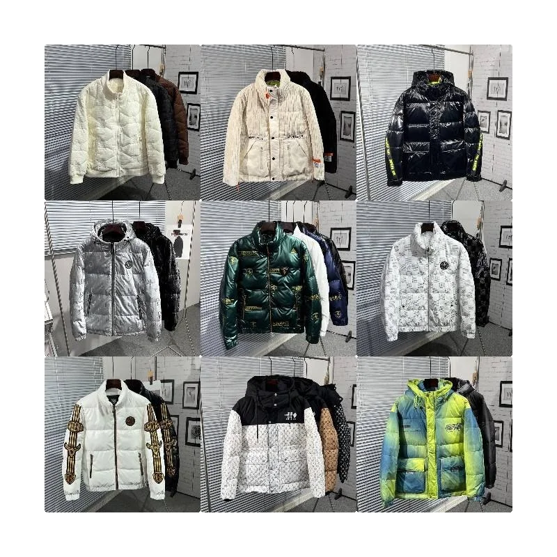 Winter custom logo outdoor work wear uniform cotton polyester blank plain goose down padded quilted mens puffer jacket