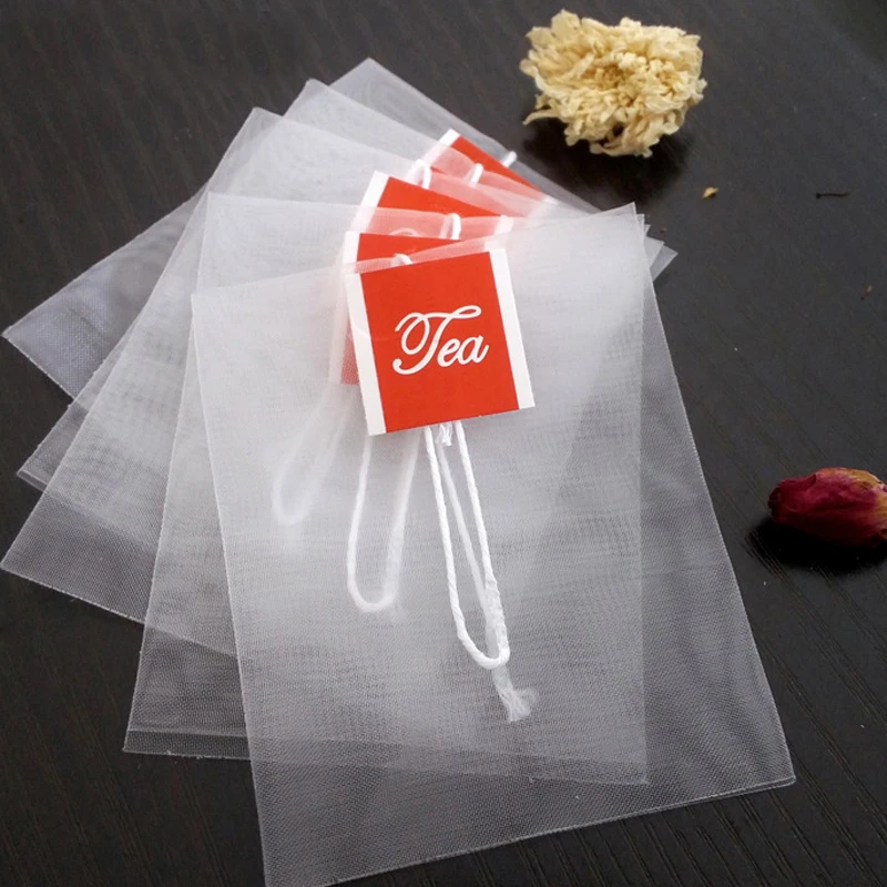 Pyramid nylon empty tea bag triangle with string and label