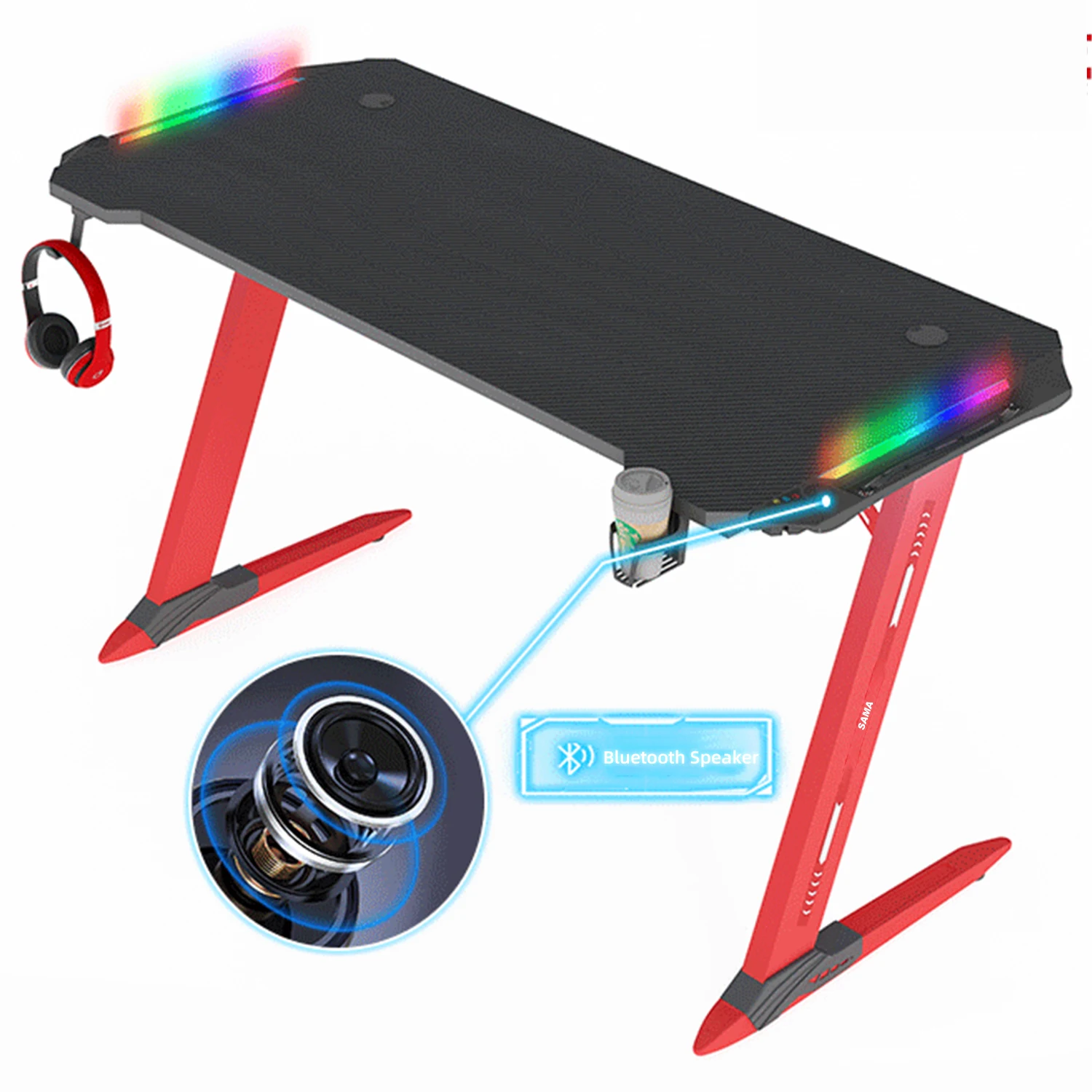 SAMA Wholesale Price PC Style Game Desk BT Speaker RGB Light Computer Office Gaming Table Racing Game Desk