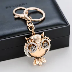 Best Selling Metal Zinc Alloy Crystal Owl Cute Rhinestone Key Bag Buckle Car Pendant Keychain