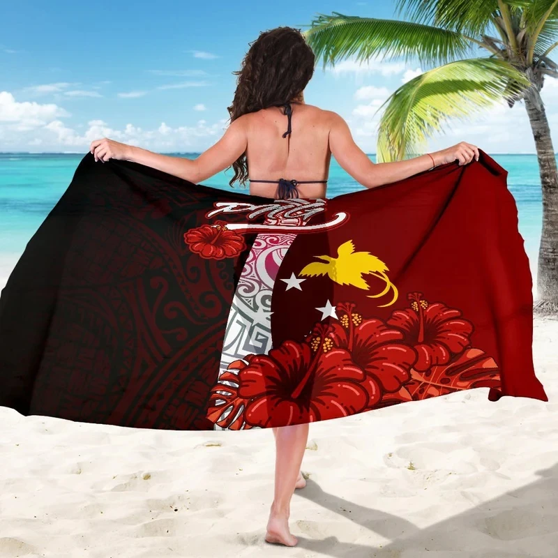 Papua New Guinea Polynesian Sarong-Coat Of Arm With Hibiscus Brand Designer Summer Women Beach hawaiian Lavalava Bikini Skirt