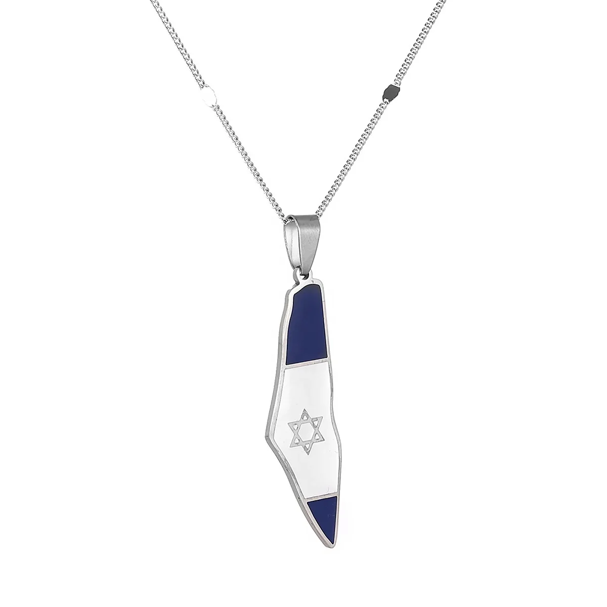 Dr.Jewelry New Stainless Steel Non-tarnish 18K Gold Pated Classic Israeli Territory Israel Enamel National Flag Necklace