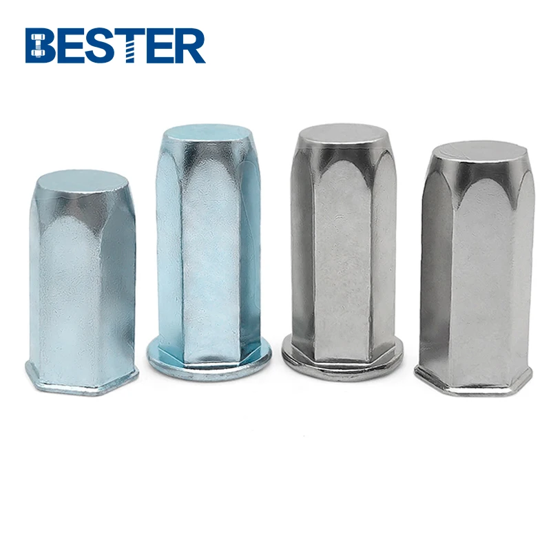 Factory M3 steel metric inch galvanized countersunk flat head sealed closed end half hex rivet nuts